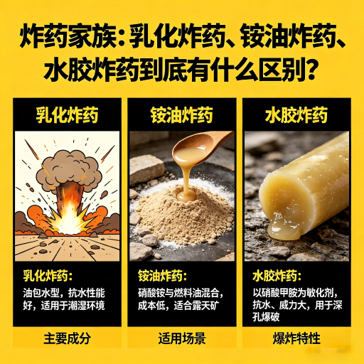 管城回族炸药家族：乳化炸药、铵油炸药、水胶炸药到底有什么区别？